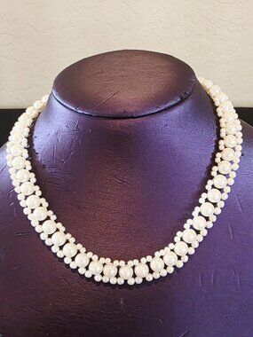 Vintage Avon SAQ Faux Pearl Woven MCM Collar Choker Bib Extra Extension Necklace